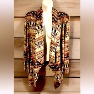 🔆SUSAN GRAVER🔆 AZTEC PRINT OPEN LONG SLEEVE SWEATER SHRUG CARDIGAN NWOT🌻